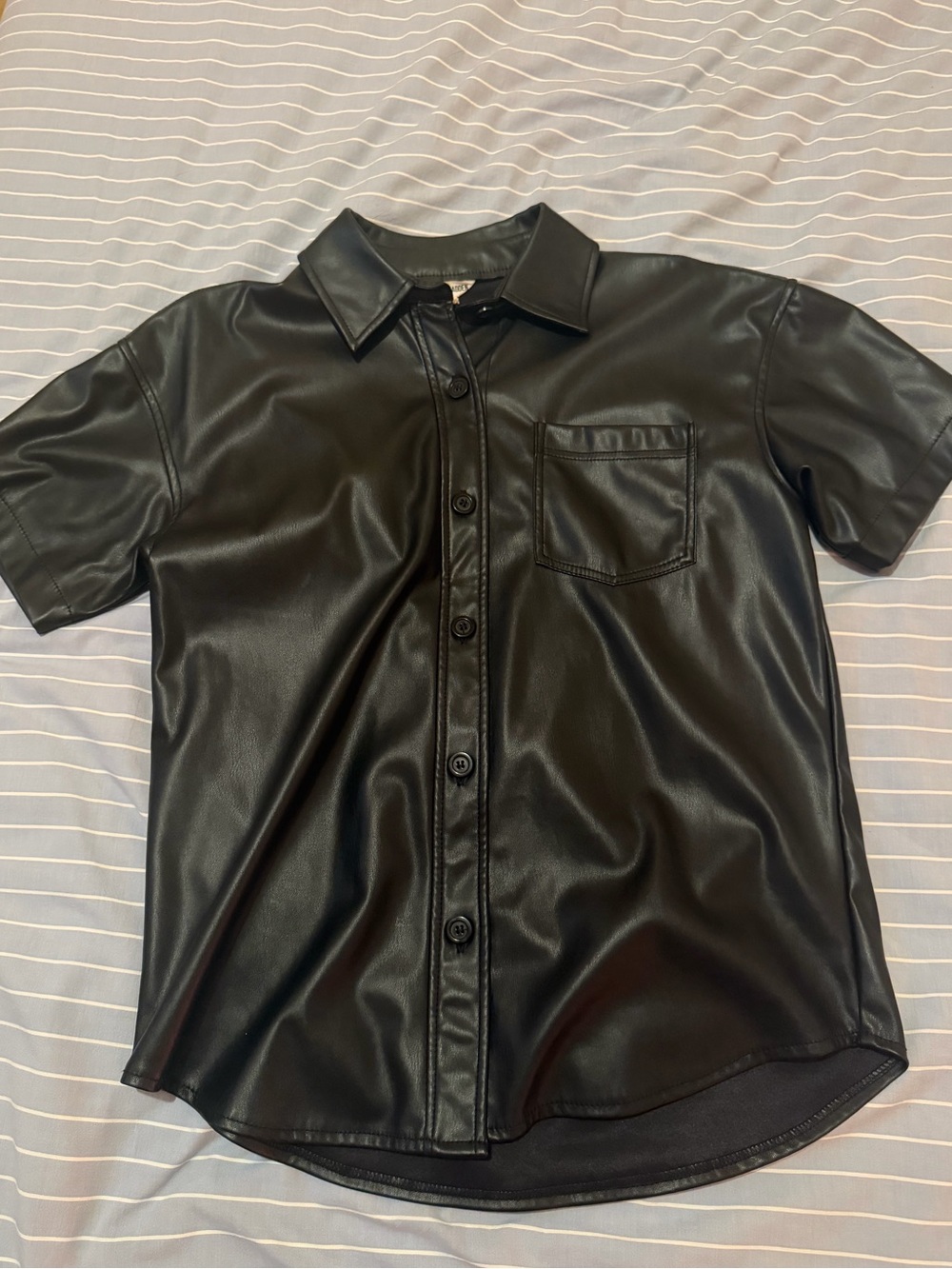 Steve Madden Faux Leather Oversized Shirt Black